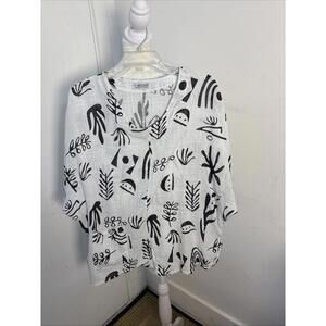 TRANSPARENTE  Tunic White Black Graffiti Print Art To Wear Lagenlook Asymmetric
